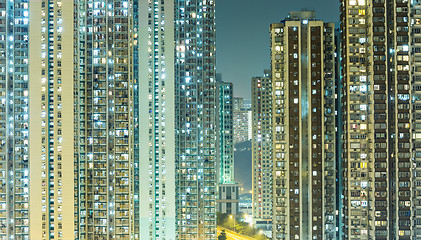 Image showing Packed building in Hong Kong at night