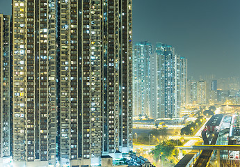 Image showing Apartment block in Hong Kong at night