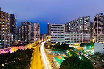 Image showing Traffic highway in Hong Kong at night 