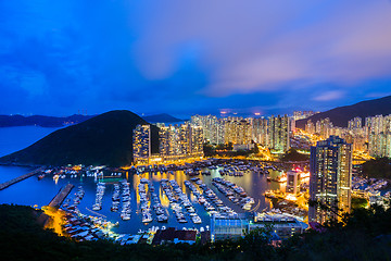 Image showing Typhoon shelter in Hong Kong during sunset