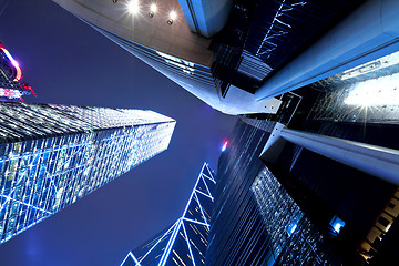 Image showing Hong Kong at night, view from below