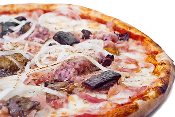 Image showing home pizza with sausage and eggplant