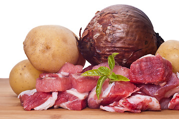 Image showing Raw beef, potatoes and onion
