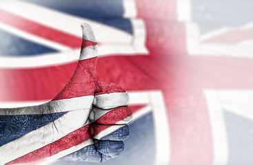 Image showing Hand OK sign with UK flag