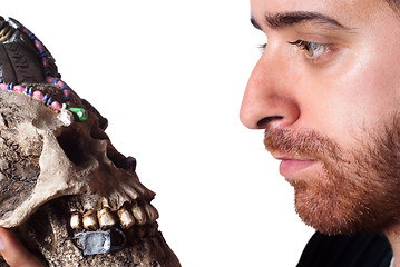 Image showing student holding skull