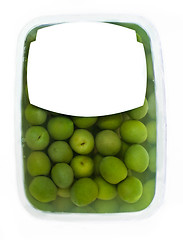 Image showing olives in plastic box surface