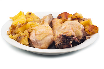 Image showing grilled chicken leg and potatoes