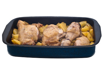 Image showing grilled chicken leg and potatoes