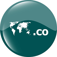 Image showing Domain CO sign icon. Top-level internet domain symbol with world map
