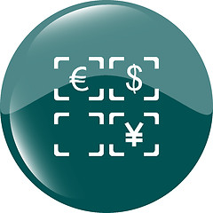Image showing Currency exchange sign icon. Currency converter symbol. Money label. shiny button. Modern UI website button