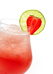 Image showing Glass of red cocktail with lime 