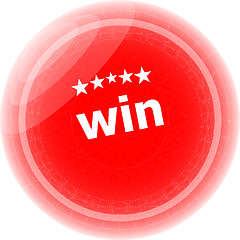 Image showing win on red rubber stamp over a white background