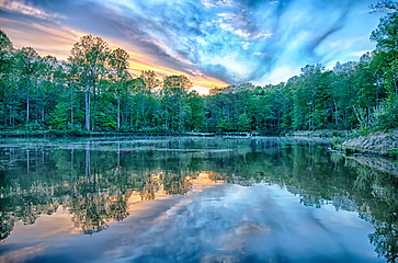 Image showing River reflection of clouds over wide angle.