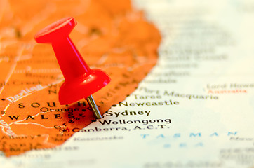 Image showing sydney city pin on the map in australia