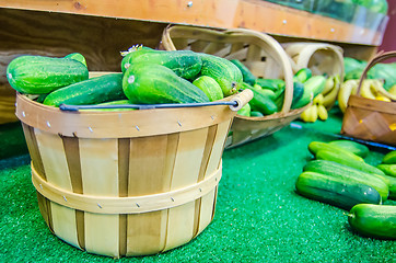 Image showing Green Cucumbers At A Street Market on display