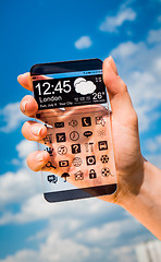 Image showing Smartphone with transparent screen in human hands.