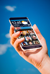 Image showing Smartphone with transparent screen in human hands.