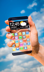 Image showing Smartphone with transparent screen in human hands.