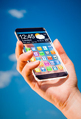 Image showing Smartphone with transparent screen in human hands.