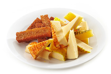 Image showing cheese and bread plate