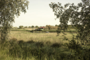 Image showing Fishing shack on sea channel