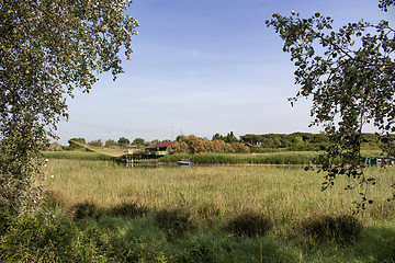 Image showing Fishing shack on sea channel