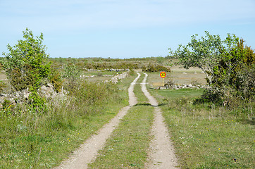 Image showing Rural tracks with speed limit road sign