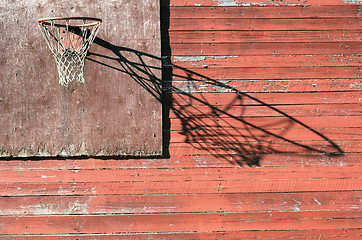 Image showing rural basketball backboard and hoop outdoor