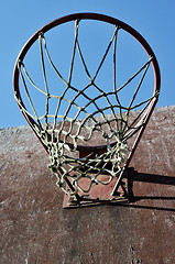 Image showing closeup of basketball backboard and hoop outdoor