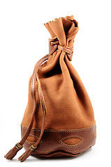 Image showing brown suede pouch on white background