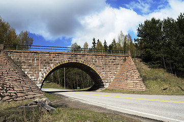 Image showing stone viaduct over the road 