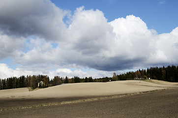 Image showing landscape with plowed field in spring