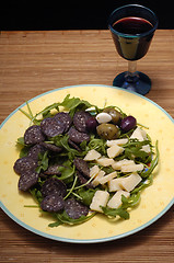 Image showing Italian food with red wine