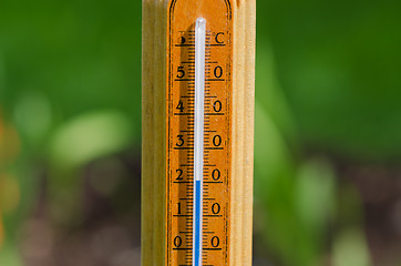 Image showing thermometer 20 degree celsius on nature background 