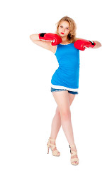 Image showing Attractive girl with boxing gloves