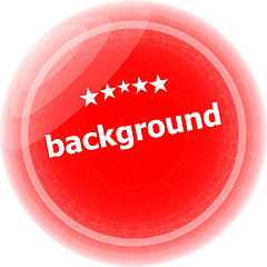 Image showing background word on red stickers button, label