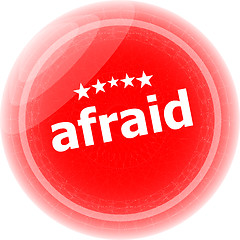 Image showing afraid word red stickers, icon button isolated on white