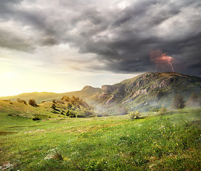 Image showing Lightning over mountains