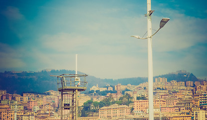 Image showing Retro look View of Genoa Italy from the sea