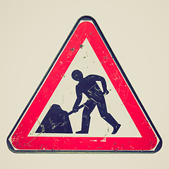 Image showing Retro look Roadworks sign