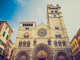 Image showing Retro look St Lawrence cathedral in Genoa