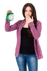 Image showing Girl with alarm clock