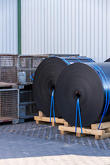 Image showing Rolls of black industrial plastic