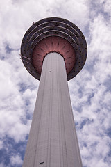 Image showing View looking up a communications tower