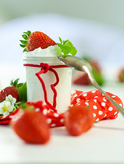 Image showing Fresh strawberries with healthy yogurt