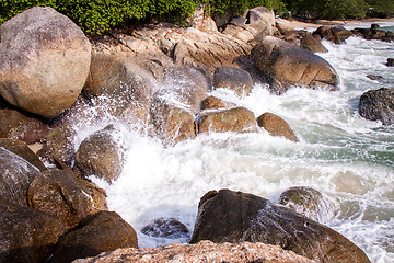 Image showing Beautiful tropical beach with lush vegetation