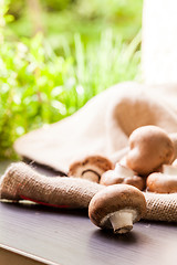 Image showing Fresh brown Agaricus mushrooms