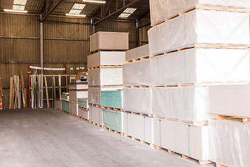 Image showing Cement building blocks stacked on pallets