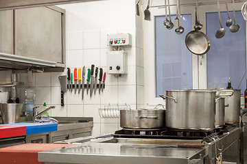 Image showing Neat interior of a commercial kitchen