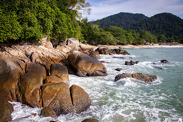 Image showing Beautiful tropical beach with lush vegetation